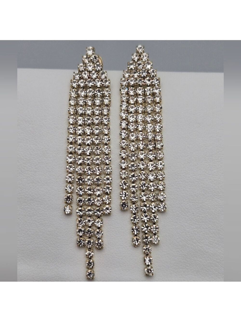 Gold-Tone Rhinestone Dazzling Tassel Earrings with .925 Sterling Silver Bridal